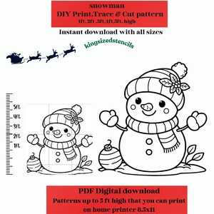 1 bis 5 Fuß hoher Schneemann, Partyhintergrund, DIY, Weihnachten, Yardkunst, Abziehbild, Silhouette Schablonenschablonenbündel, druckbare Ablaufverfolgungsausschnitt-PDF.
