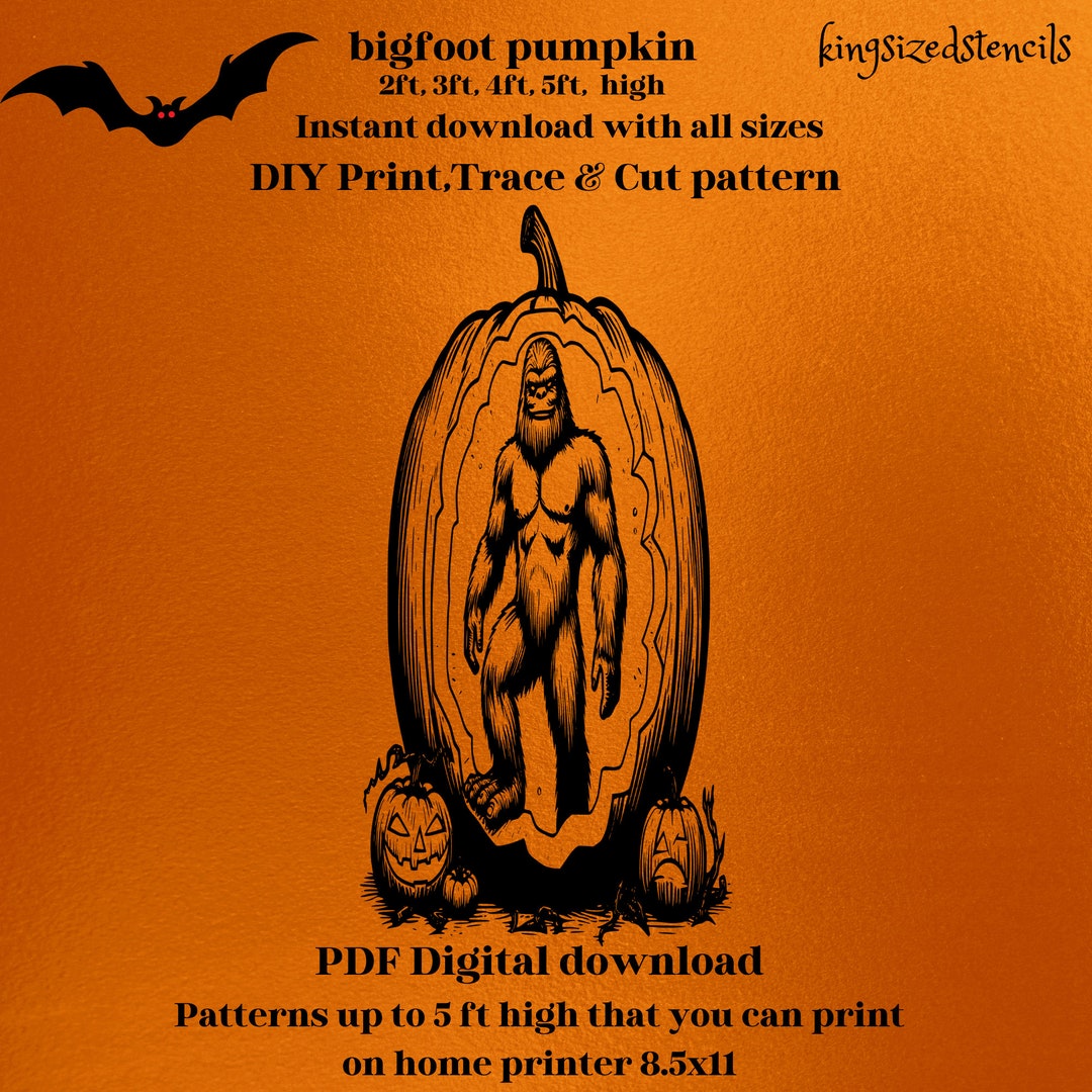 2ft to 5ft Bigfoot Pumpkin Carving, Yeti ,garden Decor, Decal, Halloween , Silhouette Stencil ...