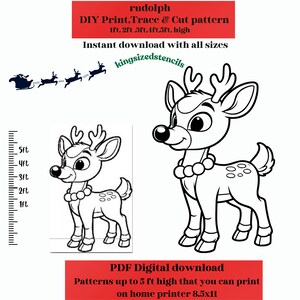 1 tot 5ft hoge rendieren, feestachtergrond, Kerstmis, tuinkunst, sticker, silhouet stencil sjabloonbundel, afdrukbare trace knipsel PDF.