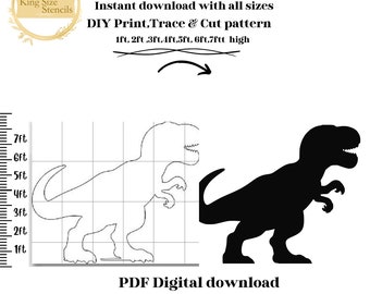 1 to 7 ft , T rex ,dinosaur, farm ,kids birthday party, decor, customize,  Silhouette Stencil Template bundle , Printable Trace Cutout PDF.