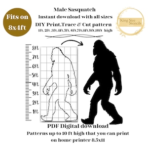 7 pi 8 pi 10 pi Motif Bigfoot grandeur nature, yéti, lot de modèles de pochoirs Silhouette Sasquatch, découpe de trace imprimable PDF, fichier numérique uniquement.