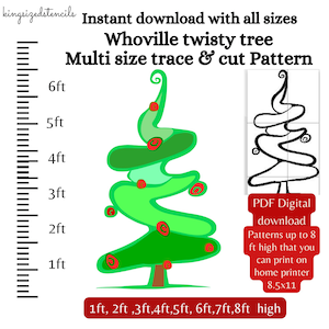 Árbol de Navidad de 1 a 8 pies de alto, exhibición, carpintería, arte de jardín, moderno, de moda, bricolaje, plantilla de plantilla de silueta, trazado recortado imprimible en PDF