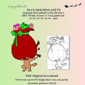Max de Navidad de 1 a 6 pies de alto, perro, calcomanía, exhibición de arte de jardín, carpintería, patrón, plantilla de estarcido de silueta, recorte de trazado imprimible en PDF.