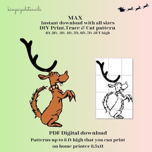 Perro navideño Max de 30 a 240 cm de alto, festividades, exhibición de arte de jardín, bricolaje, carpintería, bricolaje, plantilla de plantilla de silueta imprimible, recorte de trazado en PDF
