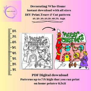 Casa navideña de 30 a 21 cm de alto, caprichosa, punto de cruz, patrón, telón de fondo, fiesta, plantilla de plantilla de silueta, recorte de trazado imprimible en PDF