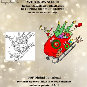 Trineo navideño de 1 a 6 pies de alto, patrón, popular, fondo festivo, bricolaje, calcomanía, plantilla de plantilla de silueta, PDF de calco imprimible