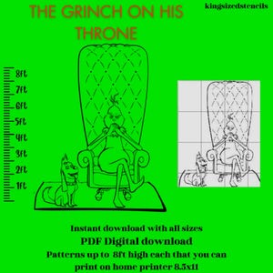 Gruñón navideño de 1 a 8 pies de alto, trono, pueblo, carpintería, arte de jardín, costura, plantilla de plantilla de silueta, PDF de recorte de trazado imprimible