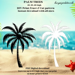 Palmeras de 4 pies a 6 pies, jardín, decoración, playa, arte de patio de verano, artesanía, bricolaje, paquete de plantillas de esténcil de silueta, PDF de recorte de trazado imprimible.
