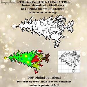 1 pé a 6 pés de altura, resmungo de Natal, arte de jardim, padrão, cenário, festa, decalque, faça você mesmo, modelo de estêncil de silhueta, PDF de recorte de traço para impressão