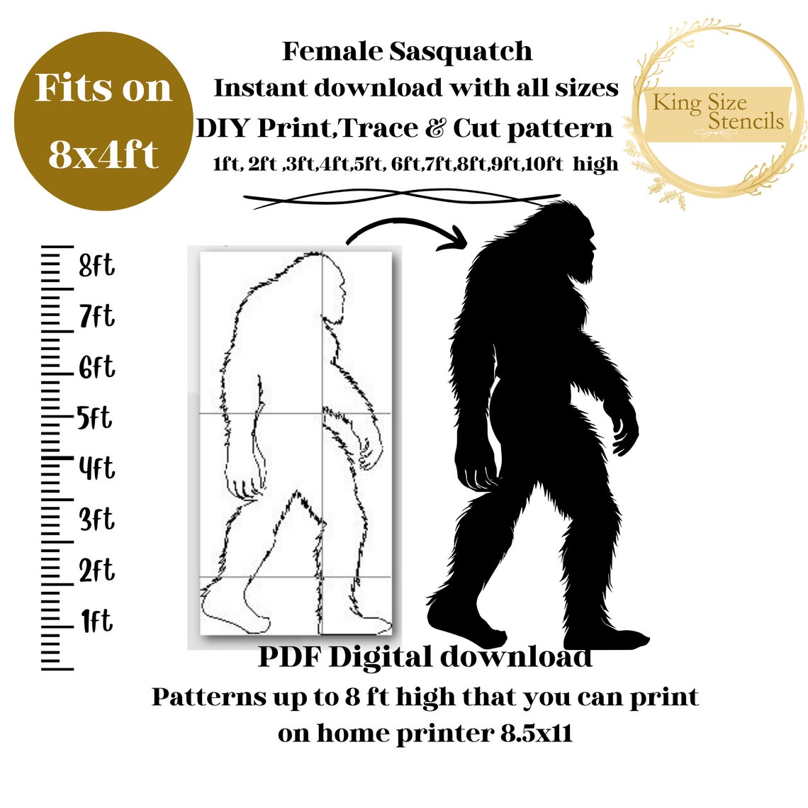 7ft 8ft 10ft Life Size Female Bigfoot Pattern Sasquatch Silhouette 7ft 8ft 10ft Life Size Female Bigfoot Pattern Sasquatch Silhouette