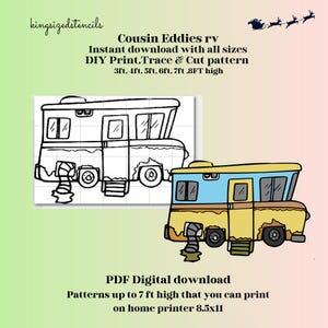 Vacaciones navideñas de 1 a 8 pies de alto, casa rodante de los primos Eddie, arte de jardín, carpintería de bricolaje, plantilla de plantilla de silueta, recorte de trazado imprimible en formato PDF