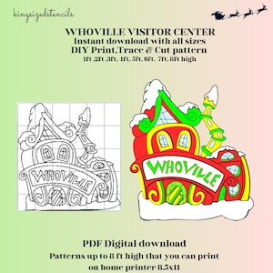 Centro navideño caprichoso de 1 a 8 pies de alto, hogar, carpintería, exhibición de arte de jardín, plantilla de plantilla de silueta, PDF de recorte de trazado imprimible