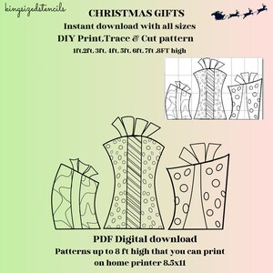 Regalos de Navidad de 1 a 8 pies de alto, bordado, exhibición de utilería, carpintería, arte de jardín, plantilla de plantilla de silueta imprimible, trazado, recorte PDF