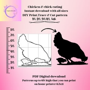 Coq de 1 à 4 pieds de haut, ferme, poulet, art de la cour, bricolage, toile de fond, basse-cour, lot de modèles de pochoir silhouette, trace imprimable découpe PDF
