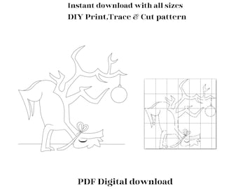 4ft to 6ft high Christmas max faceplant , yard art , reindeer, holiday woodworking , Silhouette Stencil Template Printable Trace Cutout PDF
