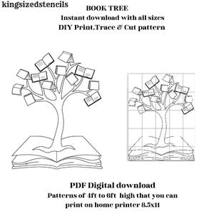 4ft to 6ft Christmas book tree, book lovers, yard art display, digital Silhouette Stencil Template Printable Trace Cutout PDF.