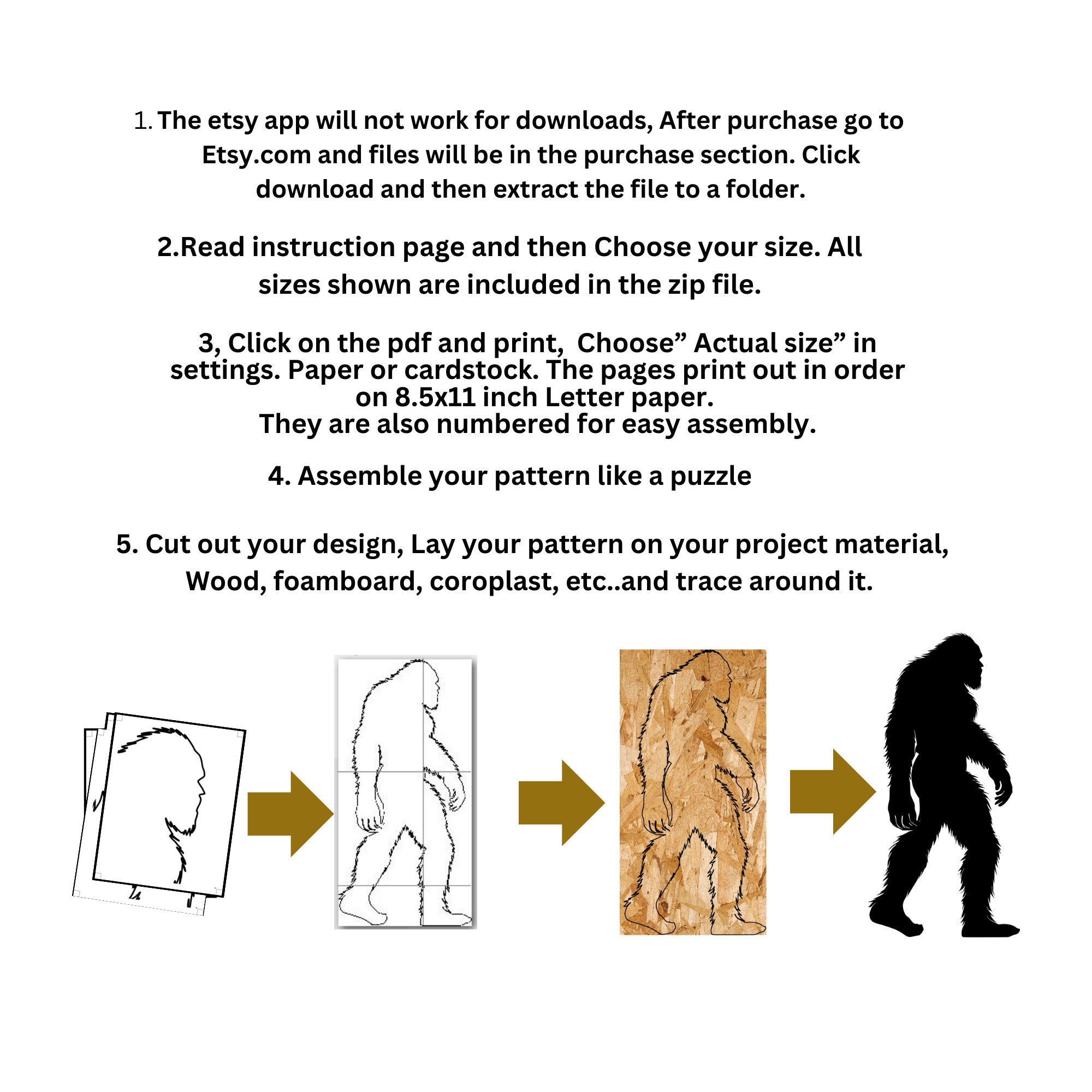 7ft 8ft 10ft Life Sizebundle Bigfoot Pattern Sasquatch Silhouette ...
