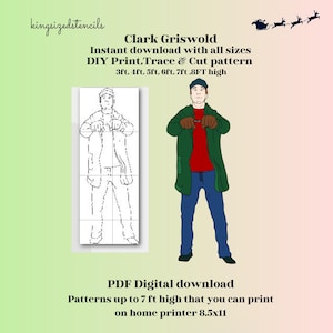 Clark Griswold de 1 a 8 pies de alto para Navidad, arte de jardín, bricolaje para fiestas, carpintería, plantilla de silueta, plantilla de trazado imprimible, PDF