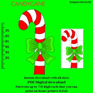 Bastón de caramelo navideño de 2 a 7 pies de alto, arte de jardín, bricolaje navideño, carpintería, plantilla de plantilla de silueta, recorte de trazado imprimible en PDF
