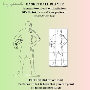 Jugador de baloncesto de 1,2 a 2,1 metros de altura, exhibición de arte de jardín, decoración, personalizado, plantilla de plantilla de silueta, PDF de recorte de trazado imprimible