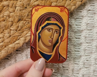 Hand Painted Mini Icon Mary Mother of God 3x2" ONLY ONE AVAILABLE