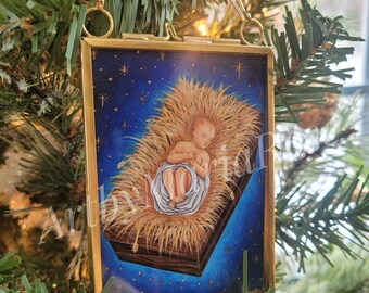 Sleep in Heavenly Peace Christmas Ornament Hand-Lettered, Original Art
