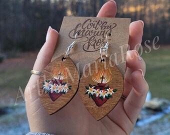 Chaste Heart of St. Joseph Hand-Painted Earrings