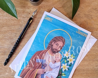 Male Saints Greeting Card: St. John Paul II, Kolbe, Joseph (5x7 Blank Card)