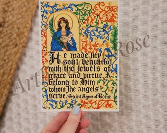 Saint Agnes Illuminated Manuscript Giclee Catholic Art Print