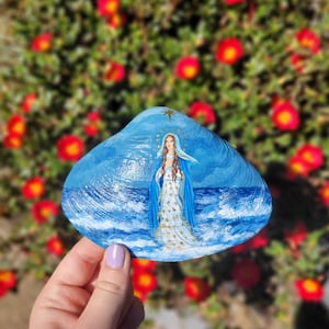 Our Lady Star of the Sea Hand Painted on a Seashell Found in Plum Island, MA