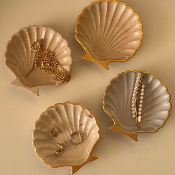 Seashell tray jewelry catch all tray home decor organizer dish trinket tray decorative aesthetic gypsum concrete handmade coastal gift idea