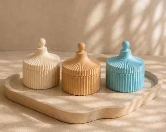 Ribbed Jewelry Box With Lid, Trinket Box, Jewelry Organizer, Vanity Decor, Decorative Storage Jar, Bathroom Decor, Handmade Gift For Her
