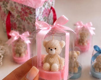 Baby Shower Teddy Bear Candle Favors, Gender Reveal Party Favors, Mini Bear Candles, Baptism Favors, Bulk Guest Gifts