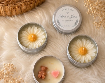 Personalized Candle Favor | Baby Shower Favor | Mini Soy Candle | Bridal Shower Gift | Wedding Favor | Custom Party Favor | Daisy tin candle