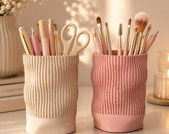 Makeup Brush Holder, Desk Organizer, Pencil Cup, Toothbrush Holder, Pink Concrete Organizer, Vanity Storage