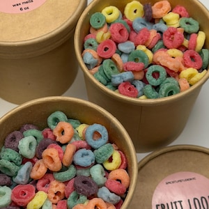Caja de cera derretida Fruit Loops, regalo hecho a mano para ella, inauguración de la casa, cumpleaños, vacaciones, regalo de Navidad, cera derretida de comida, cereales, donas navideñas, macarrones