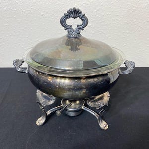 23 cm versilberter Topf mit Ständer und Brenner
