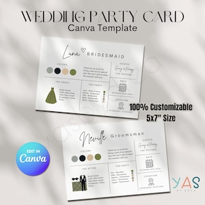Cartão de festa de casamento, cartão de casamento editável, cartão de padrinho, modelo de dama de honra, modelo de casamento Canva, cartão de proposta de noiva