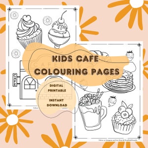 Little kids cafe coloring pages, coloring for cafe, coffee shops, kids cafe activity. 10 pages colouring pack.