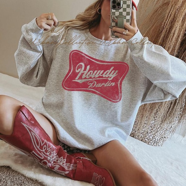 Sudadera retro de cuello redondo sublimada Howdy Darlin'