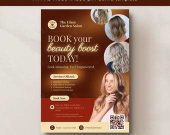 Beauty Salon Flyer Template, Customizable Promo Booking Flyer Layout, Hair Makeup Social Media Post, MUA Esthetician, DIY Editable in Canva