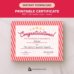 Printable Christmas Certificate, Xmas Party Award, Holiday Certificate Template, End of Year Awards, Office Party Gift, Instant PDF Download