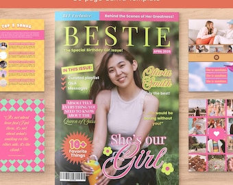 Best Friend Magazine Template, Personalized Birthday Girl Magazine for BFF Bestie, Fun Colorful Gift Idea for Friends, DIY Editable in Canva