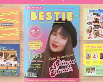 Best Friend Magazine Template, Personalized Birthday Girl Magazine for BFF Bestie, Fun Colorful Gift Idea for Friends, DIY Editable in Canva