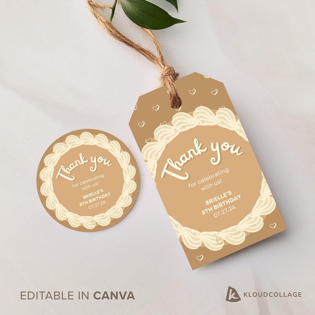 Vintage Cake Birthday Favor Tag Template, Thank You Circle Sticker ...
