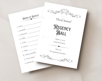 Kaartsjabloon baldans, vintage gemaskerd baldanskaart, klassiek dansfeest, debutant, schoolbal, regentschapsdanskaart, bewerkbaar in canva