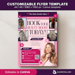 Beauty Salon Flyer Template, Customizable Pink Booking Flyer Layout, Hair Makeup Social Media Post, MUA Esthetician, DIY Editable in Canva
