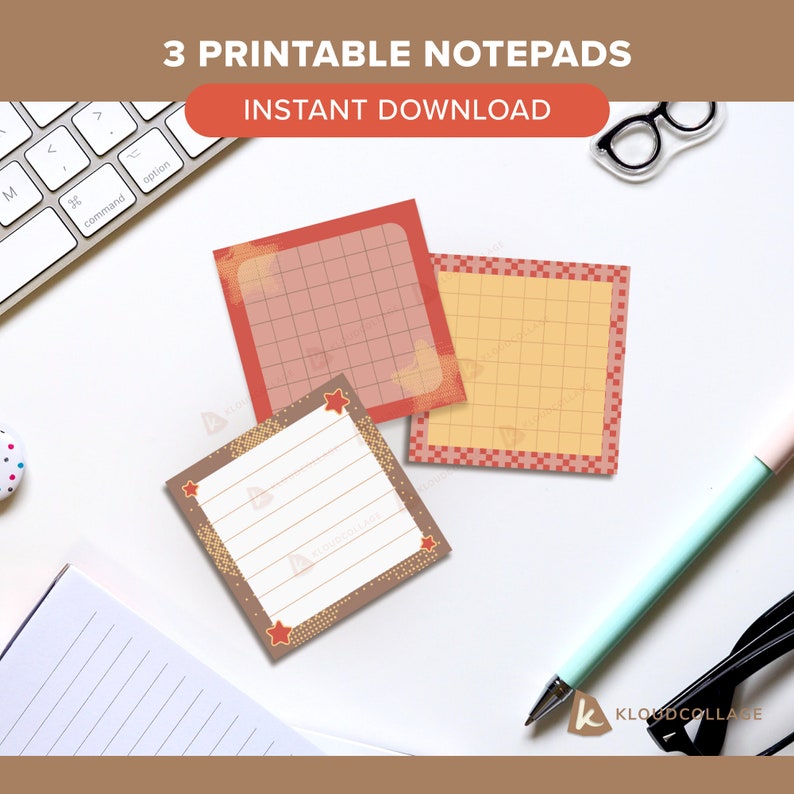 3 Printable Notepads Bitmap Star Memo Sheets Instant - Etsy