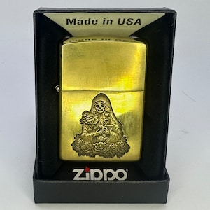 La Patrona Muerte Zippo Lighter: Engraved Santa Muerte, Latino Culture Gift