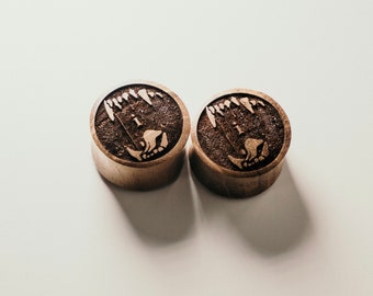 Engraved Areng Wood Saddle Plugs: "I Bite" Design (9/16 - 1")